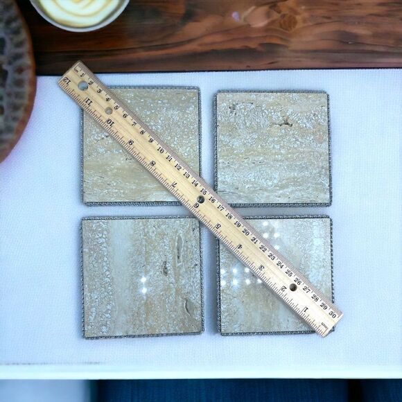 Bejeweled Tile Coaters l Set of 4 l Beige l Black felt bottom l Sparkle Trim - Picture 4 of 7